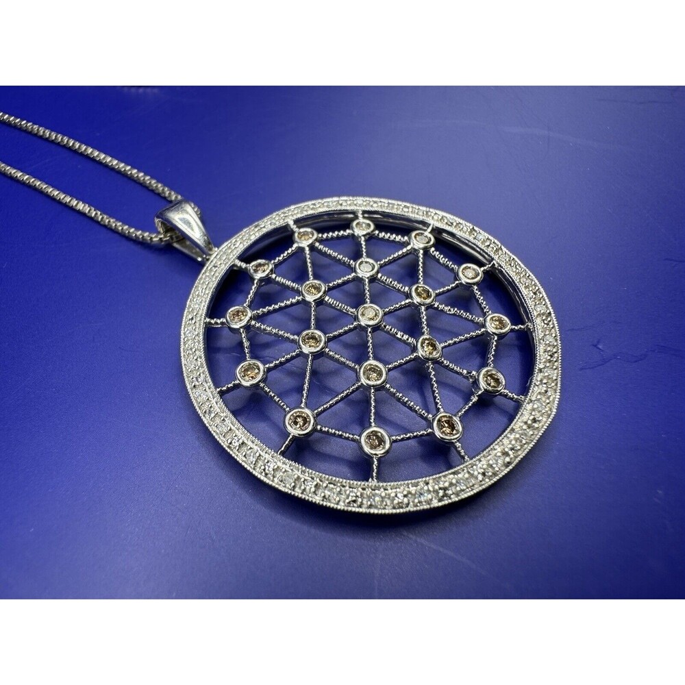 JWBR Sterling Canary Diamond Web Pendant Necklace 18" Chain Stamped - Picture 5 of 7